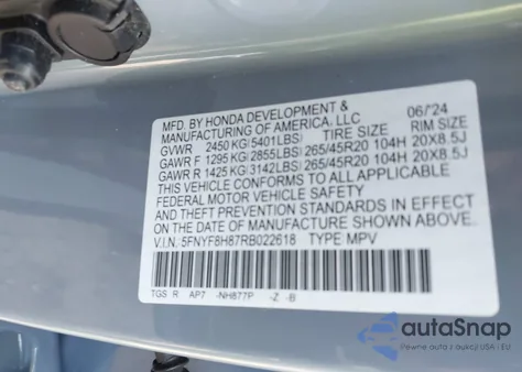 2024 Honda Passport Awd Black from USA, damaged, VIN 5FNYF8H87RB022618